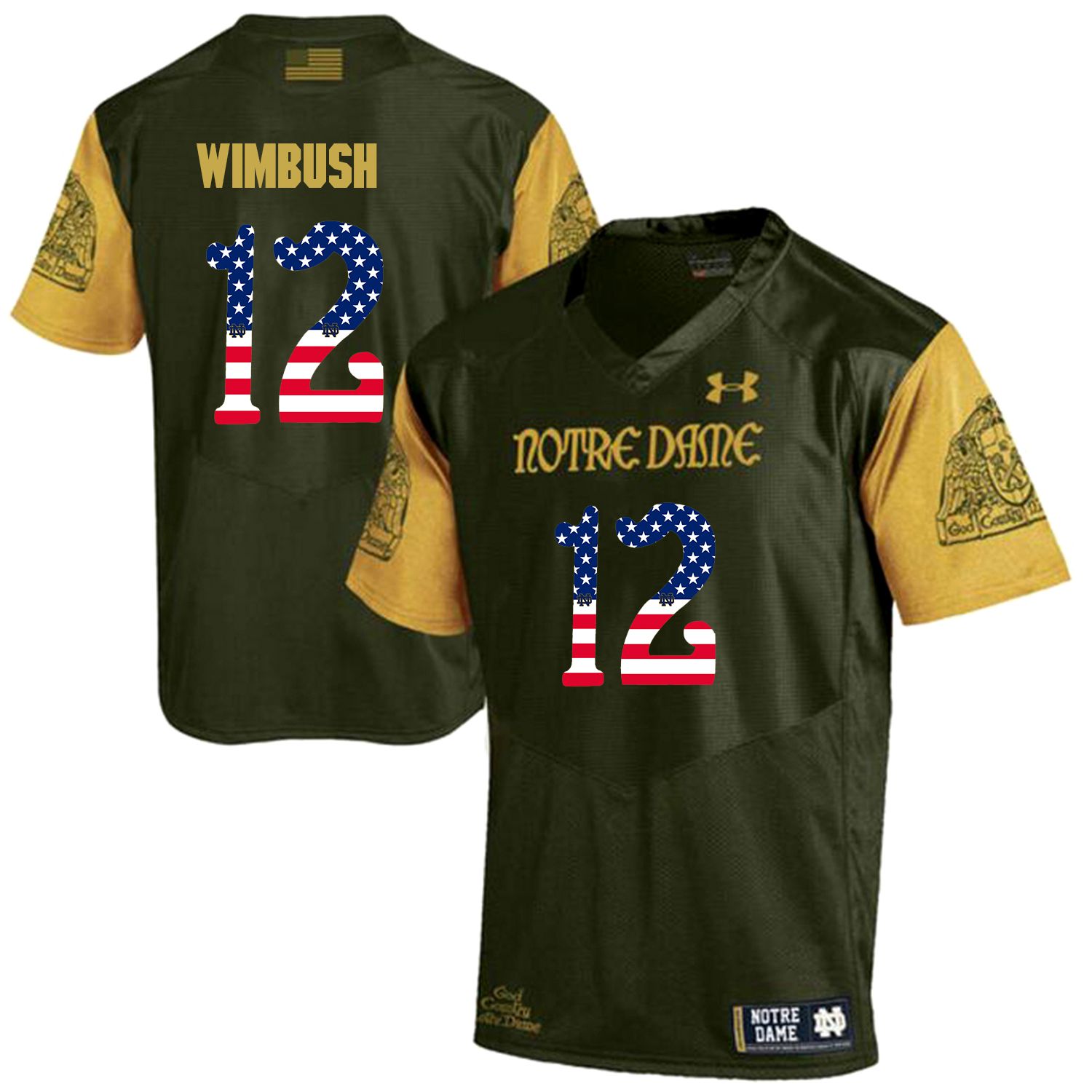 Men Norte Dame Fighting Irish 12 Wimbush Green Flag Customized NCAA Jerseys